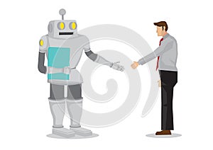 Human and robot hand shaking. Concept of negotiating business, cooperation, collaboration, teamwork, communication or partnership