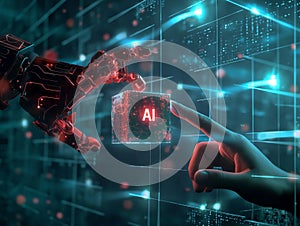 Human and Robot Hands Interacting with AI Cube