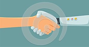 Human and Robot Handshake in Agreement Vector Cartoon Illustration