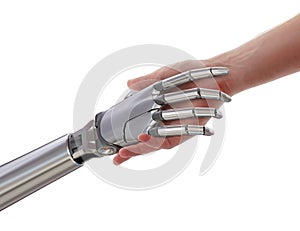 Human and Robot Handshake Isolated on White Background 3d Illustration