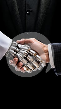 Human and Robot Handshake Symbolizing AI Collaboration. Generative ai