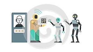 Human-Robot Interaction at Tech Interface for AI Collaboration. vector design Generative AI