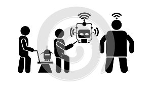 Human robot interaction vector, AI social tech communication future. vector design Generative AI