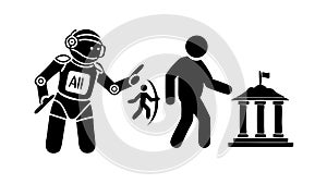 Human-Robot Learning and Education, Future of AI Interaction Icon, vector design Generative AI