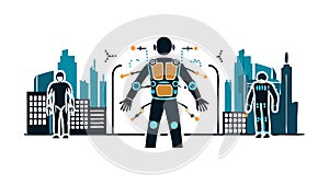 Human and Robot Partnership, Advanced AI Future Workforce, vector design Generative AI