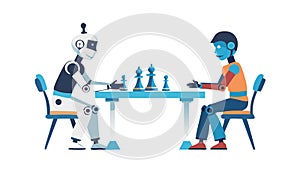 Human and Robot Playing Chess Collaboration, vector design Generative AI