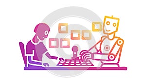 Human and robot playing chess, symbolizing AI strategy, vector design Generative AI