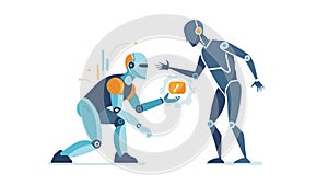 Human and robot reaching for connection, future tech, vector design Generative AI