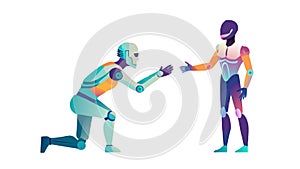 Human and robot shaking hands, symbolizing collaboration, vector design Generative AI