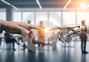 Human and robot touch.