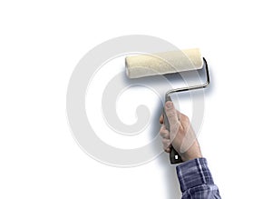 Human with roller paint sky