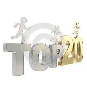 Human running symbolic figures over the words Top Twenty