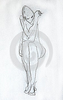 Human`s figure, pencil drawing illustration, sketch