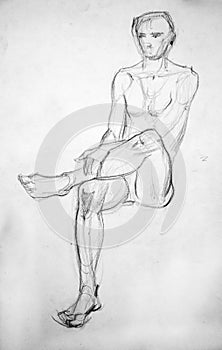 Human`s figure, pencil drawing illustration, sketch