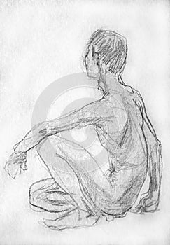 Human`s figure, pencil drawing illustration, sketch