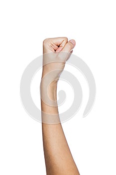 Human's hand keeping something on white background