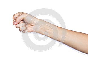 Human's hand keeping something on white background