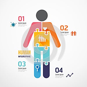 Human shape jigsaw banner. Concept Design infographic Template vector illustration