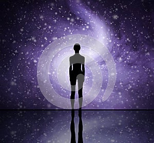 Human shape on a stellar background. photo