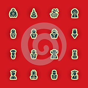 Human silhouette icon set isolated on red