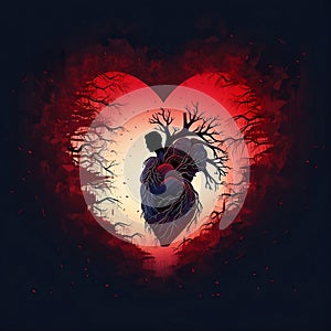 Human silhouette inside the heart