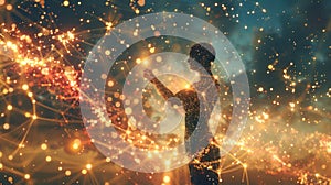 Human Silhouette Interconnected with Cosmic Network