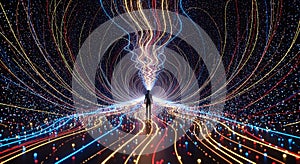 Human Silhouette in a Vibrant Digital Data Stream