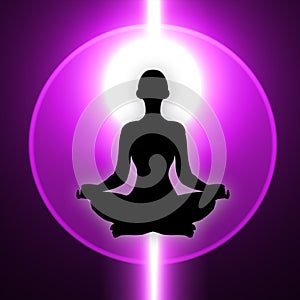 Human silhouette in yoga pose and meditation with light background