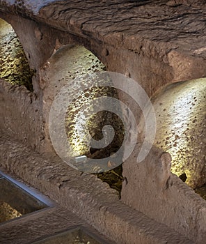 Human skeleton in Great Catacomb of Dara Ancient city, Mardin, T