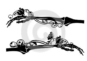 Skeleton hand and rose flower vector silhouette