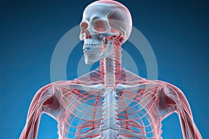 A human skeleton is shown with muscles highlighted created with generative AI technology