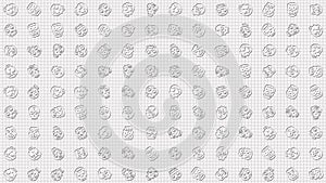 Human skull icon animation loop. Seamless pattern background. small human skull icons rotate slowly on grid. white