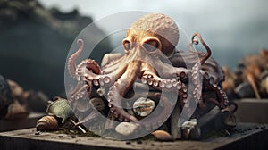 Human skull with octopus tentacles. Skull Octopus Tentacles Kraken Sea Monster Squid