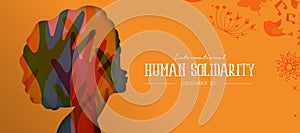 Human Solidarity Day card with afro woman profile