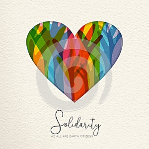 Human Solidarity Day card of hands united in heart