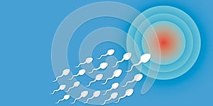 Human sperm cells moving on blue background. Natural fertilization of sperm and egg cell. Semen and fertilization concept.