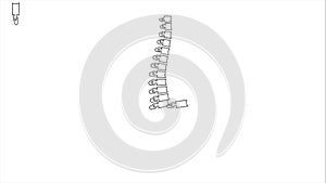 Human spine animated illustration isolated on white. Focused On Spine Vertebra.