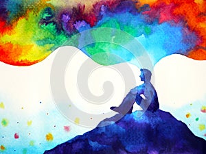 Human and spirit powerful energy connect to the universe power abstract art watercolor painting illustration design hand drawing