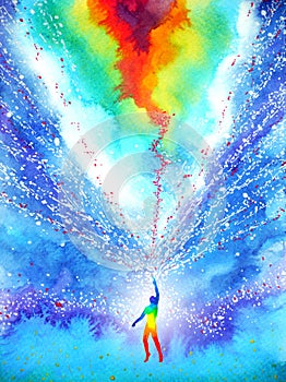 Human and spirit powerful energy connect to the universe power abstract art watercolor painting illustration design hand drawn