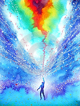 Human and spirit powerful energy connect to the universe power abstract art watercolor painting illustration design