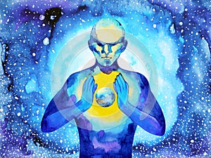 Human and spirit powerful energy connect to the world universe power