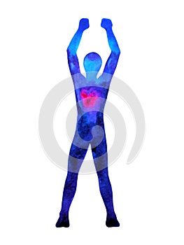 Human standing hand up pose, abstract body watercolor painting hand drawing illustration design