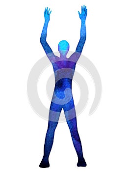 Human standing raise hands up power energy pose, abstract body