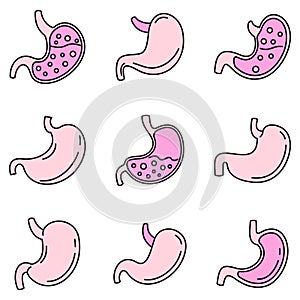 Human stomach icons set vector color