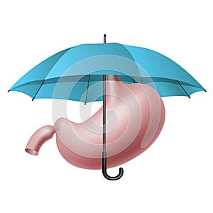 Human stomach under umbrella, Healthcare protect concept.