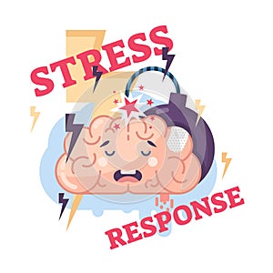 Human stress response system conceptual vector illustration brain character.