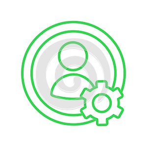 Human symbol inside a circle with a gear