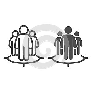 Human target team line and solid icon. Focus group and target audience symbol, outline style pictogram on white