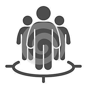 Human target team solid icon. Focus group and target audience symbol, glyph style pictogram on white background