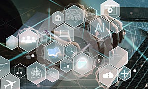 Human and technology concept. AI (Artificial Intelligence). Communication network. photo